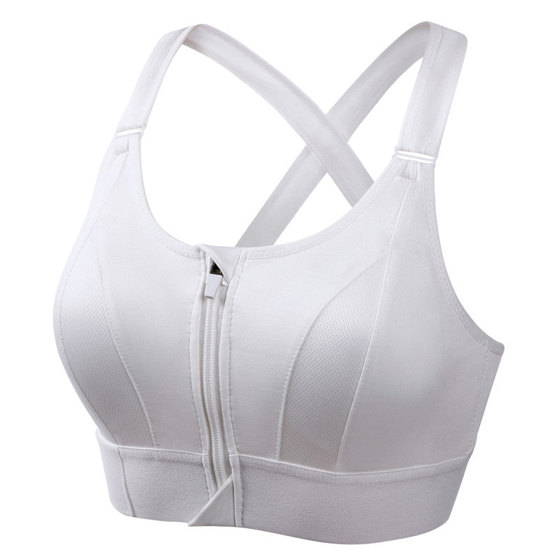Women's Front Zip Sports Bra – Wire-Free, Back Cross, High Support, Sizes S–5XL