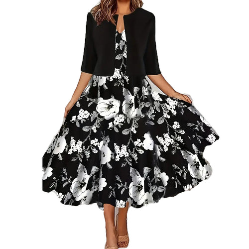 Floral & Grass Print Two-Piece Maxi Dress