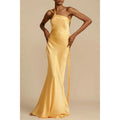 Women's Off-Shoulder Satin Long Dress – A-Line Party Dress, Sizes S–XL
