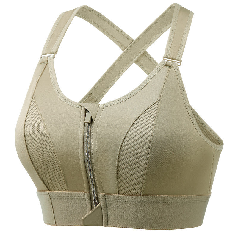 Women's Front Zip Sports Bra – Wire-Free, Back Cross, High Support, Sizes S–5XL