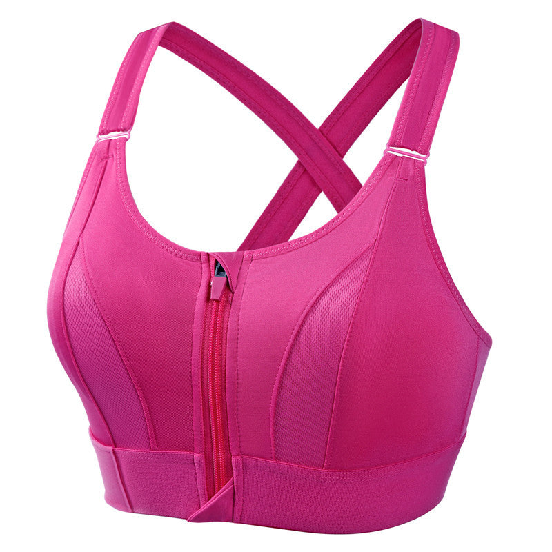 Women's Front Zip Sports Bra – Wire-Free, Back Cross, High Support, Sizes S–5XL