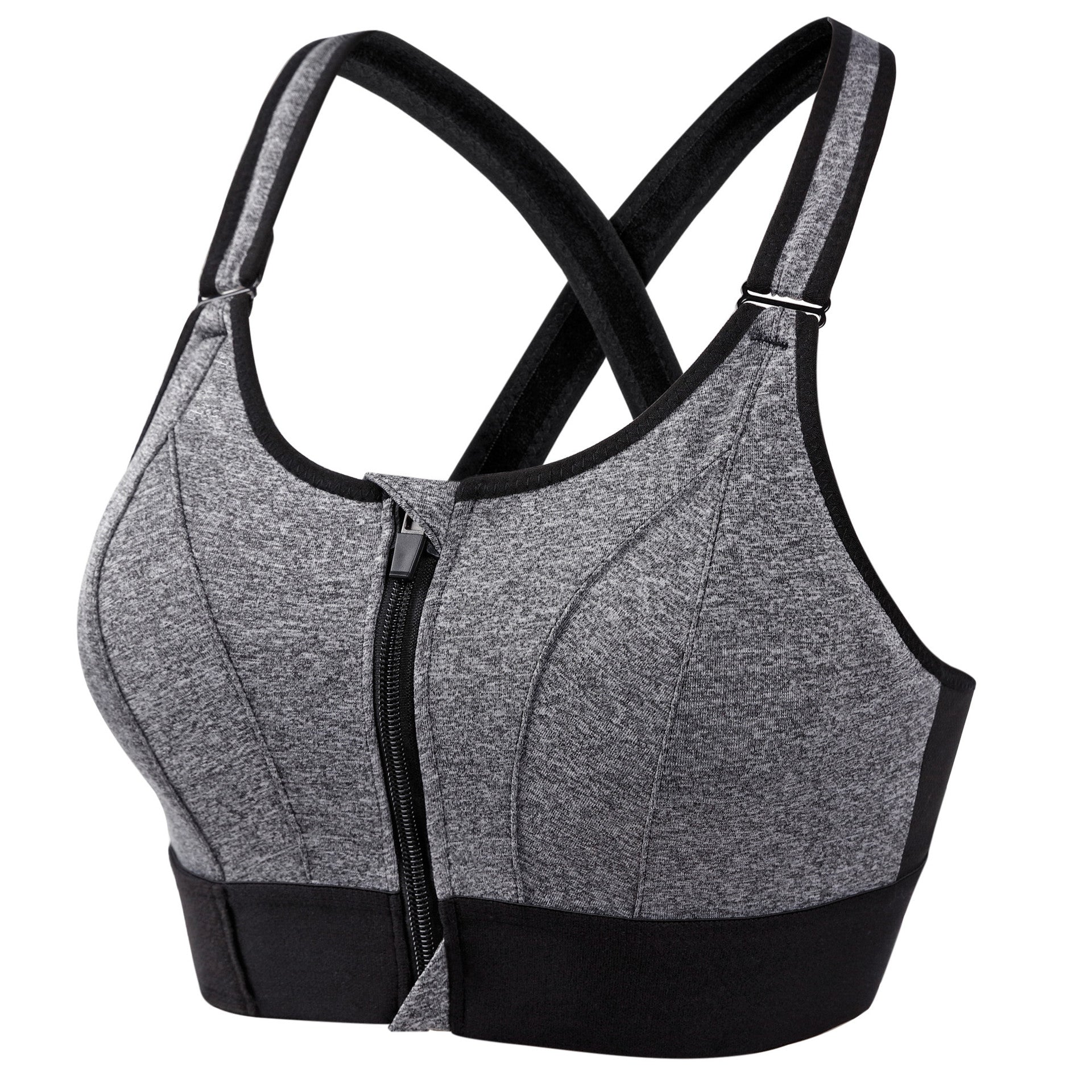 Women's Front Zip Sports Bra – Wire-Free, Back Cross, High Support, Sizes S–5XL