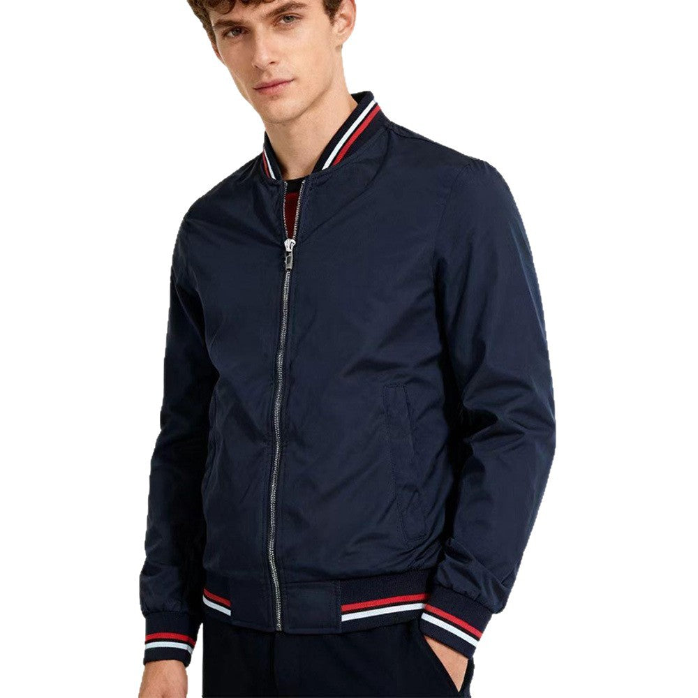 Men's Baseball Collar Zip Jacket – Sporty Fitted Bomber, Sizes M–5XL