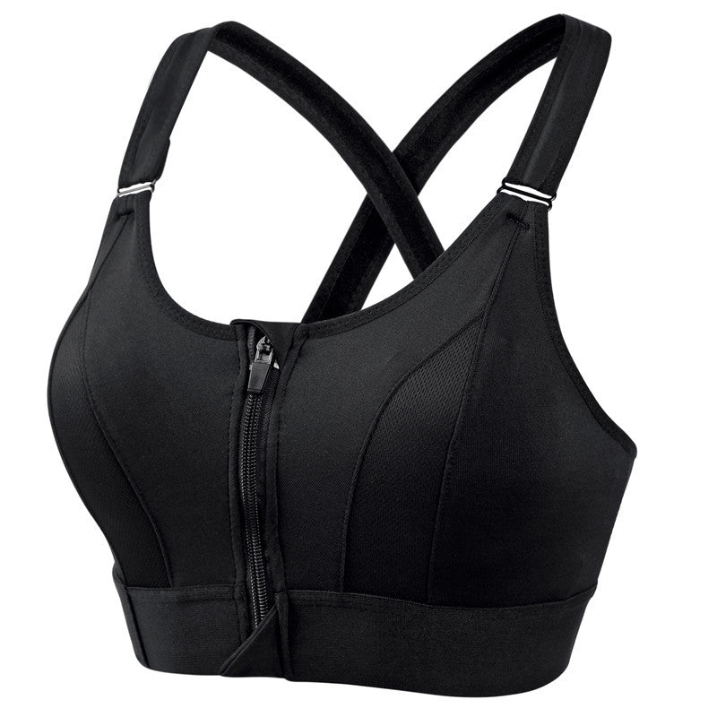 Women's Front Zip Sports Bra – Wire-Free, Back Cross, High Support, Sizes S–5XL