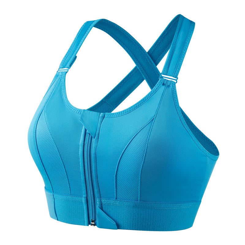 Women's Front Zip Sports Bra – Wire-Free, Back Cross, High Support, Sizes S–5XL