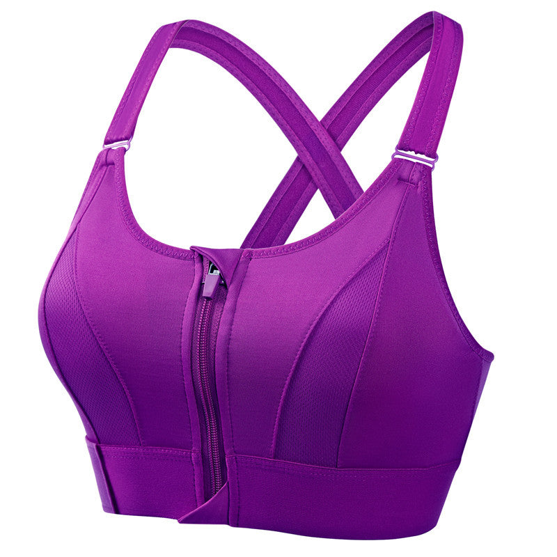 Women's Front Zip Sports Bra – Wire-Free, Back Cross, High Support, Sizes S–5XL
