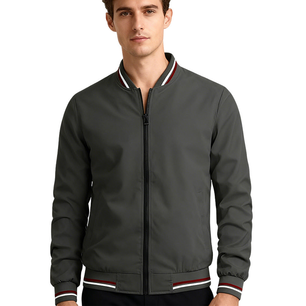 Men's Baseball Collar Zip Jacket – Sporty Fitted Bomber, Sizes M–5XL